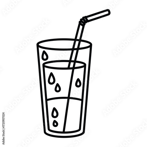 Illustration of a glass of water with a straw, a refreshing and hydrating beverage, ideal for representing thirst or refreshment