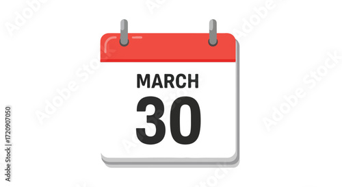 Stylized calendar displaying the date of March 30th against a plain white background representing an event date announcement or scheduler reminder