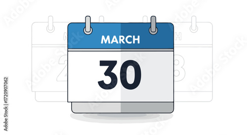 Stylized depiction of a calendar marking March 30th with adjacent dates in blurred background design concept illustration