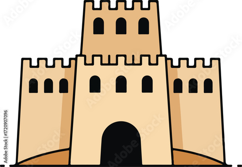 Simple cartoon tan sandcastle building suitable for childrens book illustrations, beachthemed designs, summer holiday graphics, and travel brochures.