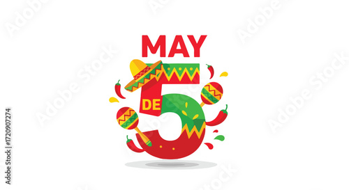 Colorful Cinco de Mayo Illustration Celebrating Mexican Heritage with Festive Elements and Vibrant Designs