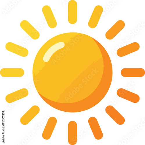 Sun radiating multiple rays, perfect for kids educational materials, summerthemed designs, or cheerful illustrations for various projects.