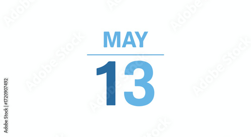Graphical representation of May 13th in a simple and modern style with blue hues calendar date specific date illustration isolated date
