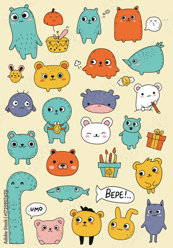 Wallpaper Mural Delightful doodles featuring playful monsters and cute animals for children's designs and illustrations Torontodigital.ca