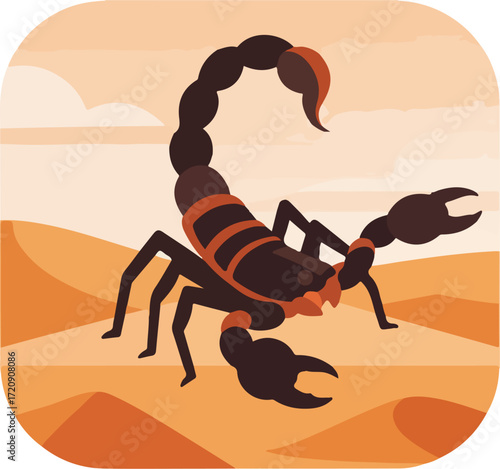 Scorpion camouflaged in the sandy desert, perfect for animal or naturerelated designs, educational materials, and wildlife projects.