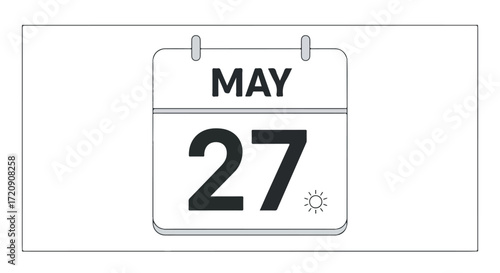 Calendar page illustration depicting May 27, ideal for reminders and appointment scheduling in graphics and illustrations with a sunny symbol icon