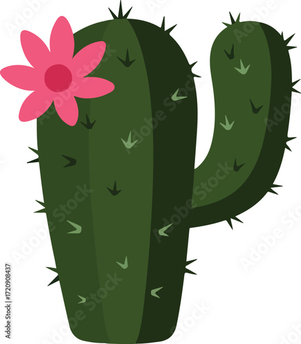 Green cactus with pink flower, symbolizing resilience and beauty. Perfect for nature, desert, garden, and plantrelated concepts.