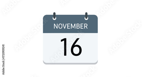 Simple gray calendar icon displaying November 16th on a white background for reminders and schedules