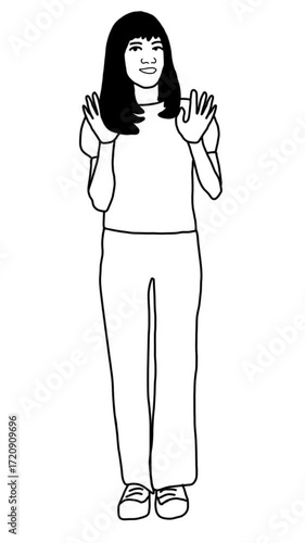 Happy Young Woman Waving Hands