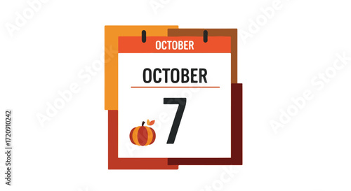 October seventh calendar date illustration with autumn tones, featuring a pumpkin symbol signaling the arrival of fall on a specific day