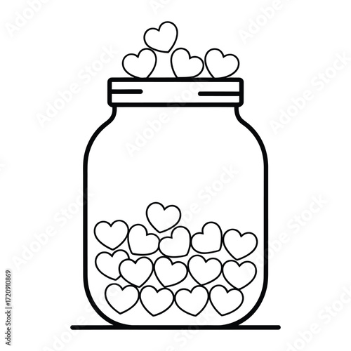 A glass jar filled with hearts, , representing love, affection, and the collection of cherished memories and emotions