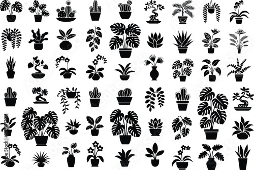 Houseplant Icon Silhouette Set Potted Plant and Botanical Silhouette Icons Collection