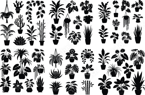 Houseplant Icon Silhouette Set Potted Plant and Botanical Silhouette Icons Collection