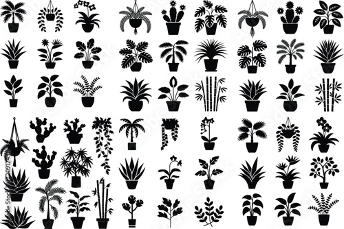 Houseplant Icon Silhouette Set Potted Plant and Botanical Silhouette Icons Collection