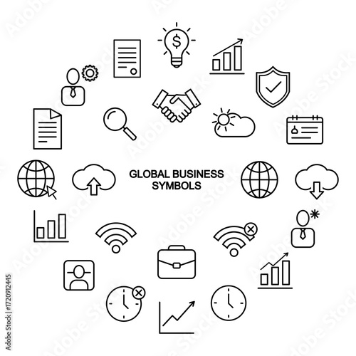 Business and Office International Symbols, Simple Flat Design Vector Icons on a White Background