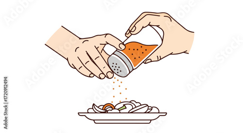 Enhancing Flavor: Hands Sprinkling Seasoning onto Salad for Culinary Delight and Flavorful Experience