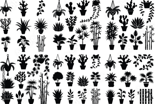 Houseplant Icon Silhouette Set Potted Plant and Botanical Silhouette Icons Collection