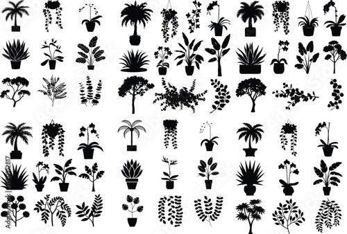 Houseplant Icon Silhouette Set Potted Plant and Botanical Silhouette Icons Collection
