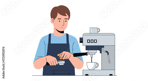 Barista preparing espresso using a professional coffee machine in a cafe atmosphere expertly mastering the coffee brewing process meticulously and