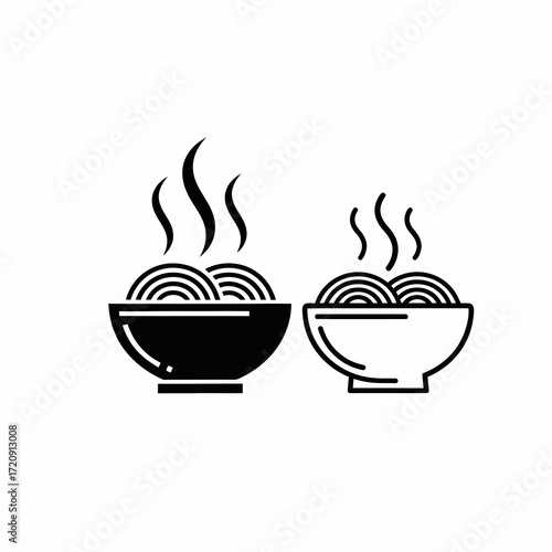 A simple line art icon of a bowl of hot noodles.