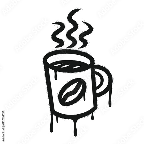 Hot coffee mug with steam and bean illustration vector