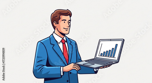 Business man showing growth chart on laptop for financial analysis and investment strategy presentation success