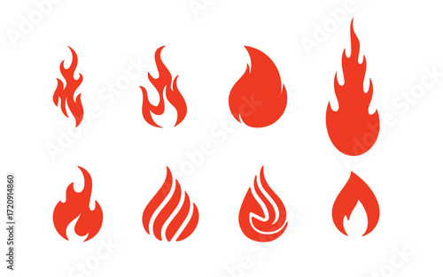 Set of fire shapes with various flame designs showcasing burning energy, heat and creative abstract styles
