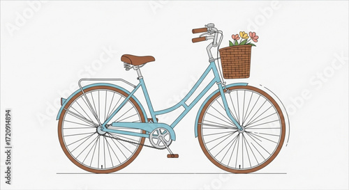Vintage bicycle illustration with basket and flowers perfect for spring rides and outdoor adventures design