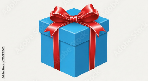 Blue gift box with red ribbon and bow for birthday christmas and special occasion present celebration design