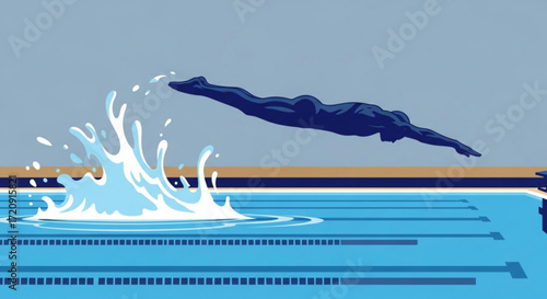 Swimmer diving into pool vector illustration for swimming pool sports and recreation activities design element