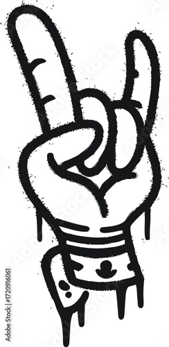 Graffiti hand gesture victory sign dripping ink peace