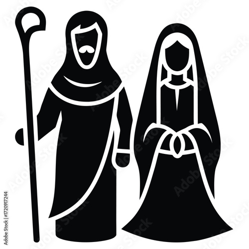 mary and joseph silhouette vector illustration