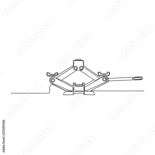 Scissor car jack in minimalist black line art on white background