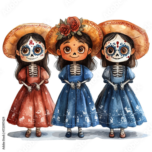 Mexican Vibrant Parades, watercolor vector, isolated on a white background.