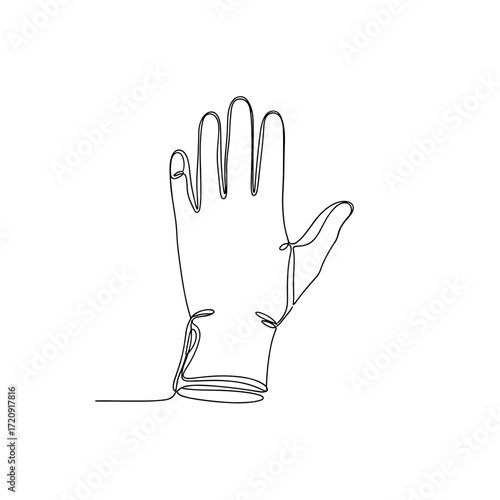 Raised glove hand in minimalist black line art on white background