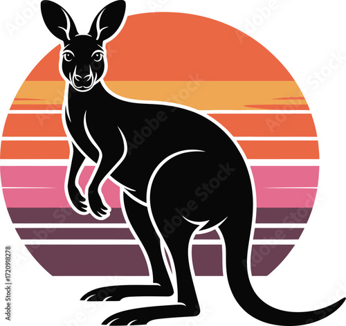 Retro Kangaroo Silhouette at Sunset.