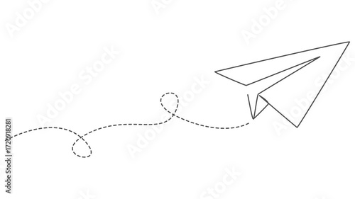 paper plane continuous one line drawing animation, Paper airplane flight continuous line drawing animated video, Paper plane continuous single one line drawing animation isolated on white background. 