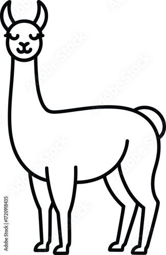 Cute Llama Outline Illustration.