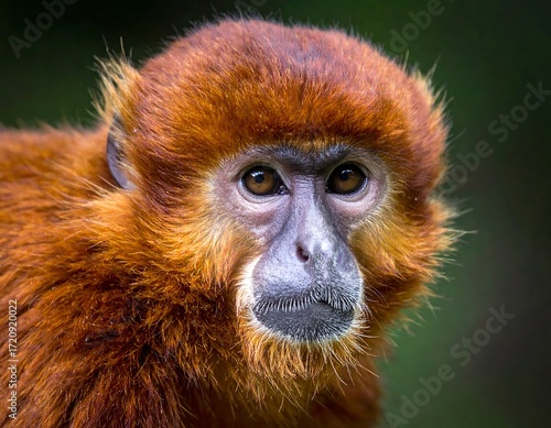 Close-up of a reddish monkey's face