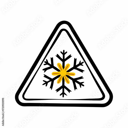 Warning sign with snowflake symbolizing cold weather hazard  