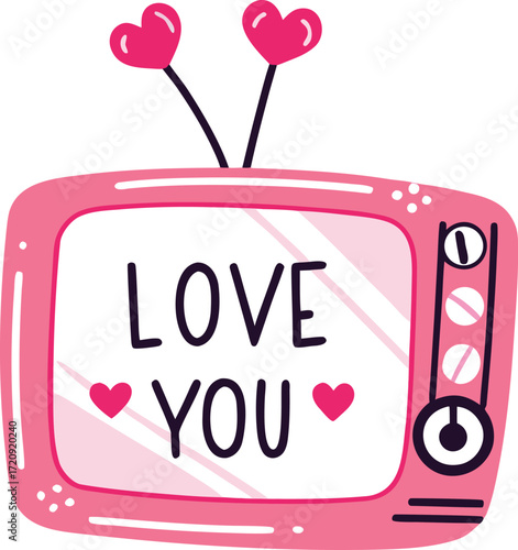 Pink television with hearts and love message romantic
