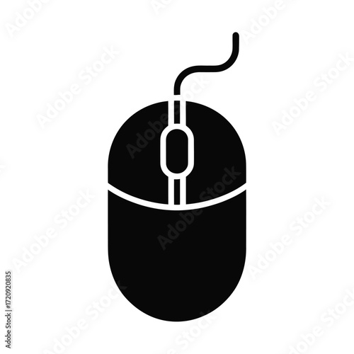 Simple silhouette of a computer mouse with a connected cable and scroll wheel