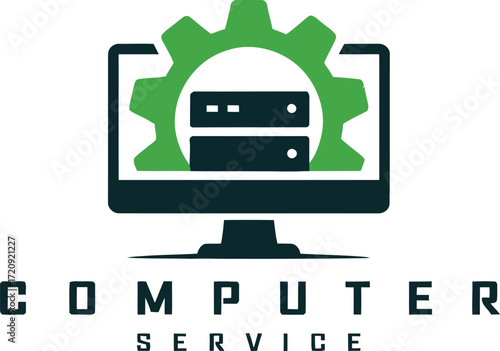 Computer service and repair icon with monitor gear and mouse symbol for it support vector