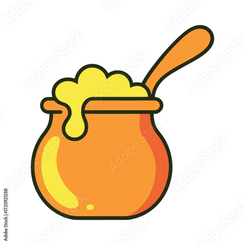 Illustration of a honey pot, perfect for foodrelated designs, sweet treat themes, or natural product promotions, featuring a warm color palette