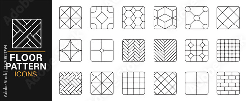 Outline floor pattern icon set tiles parquet symbols flat minimal collection