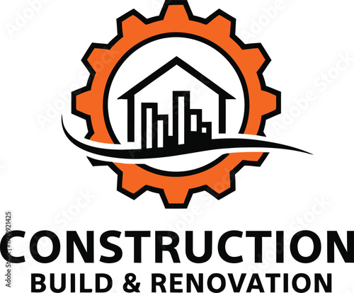 Construction build renovation logo symbol representing industry progress and development vector