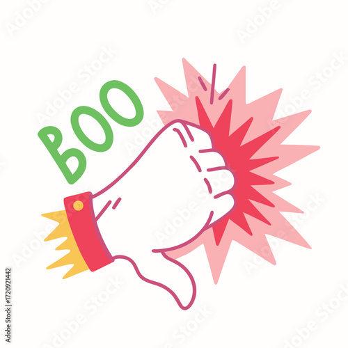 Hand gesture thumbs down with boo text and explosion vector