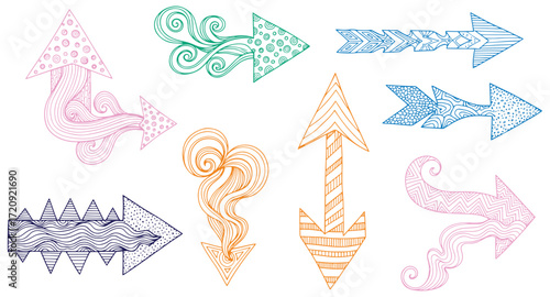 Whimsical arrow collection, pointing directions with artistic flair and hand drawn element