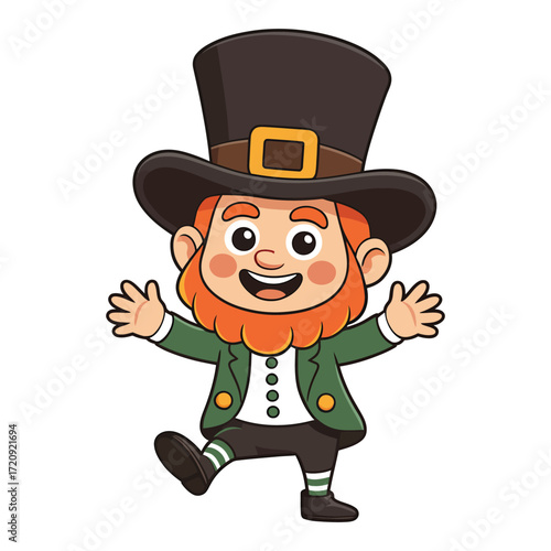 A joyful leprechaun with a big hat, spreading happiness and cheer for st patricks day, embodying the spirit of irish folklore