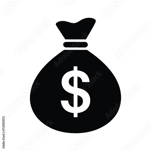 Simple black silhouette of a money bag with a dollar sign for financial concepts